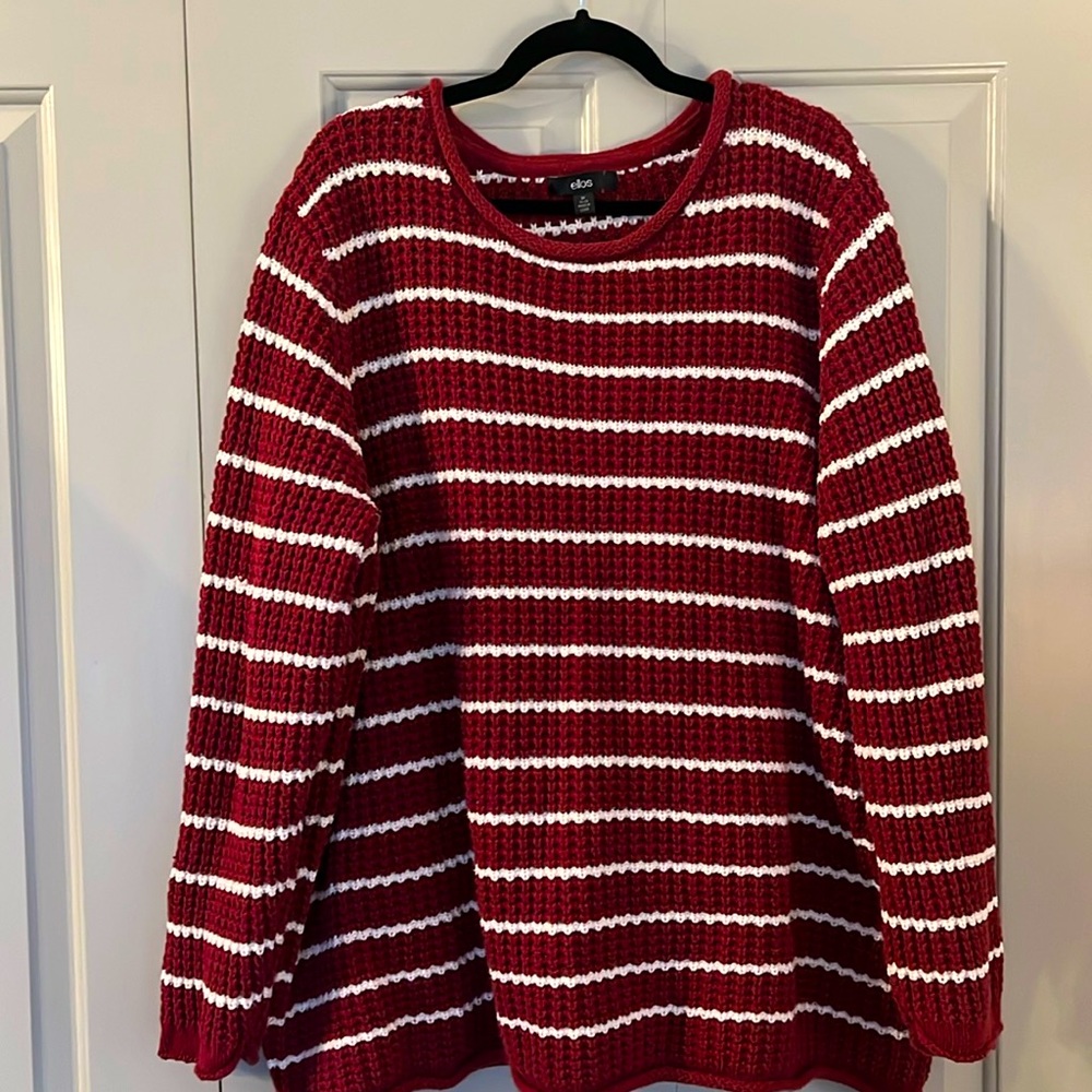 Red and white stripe knit sweater